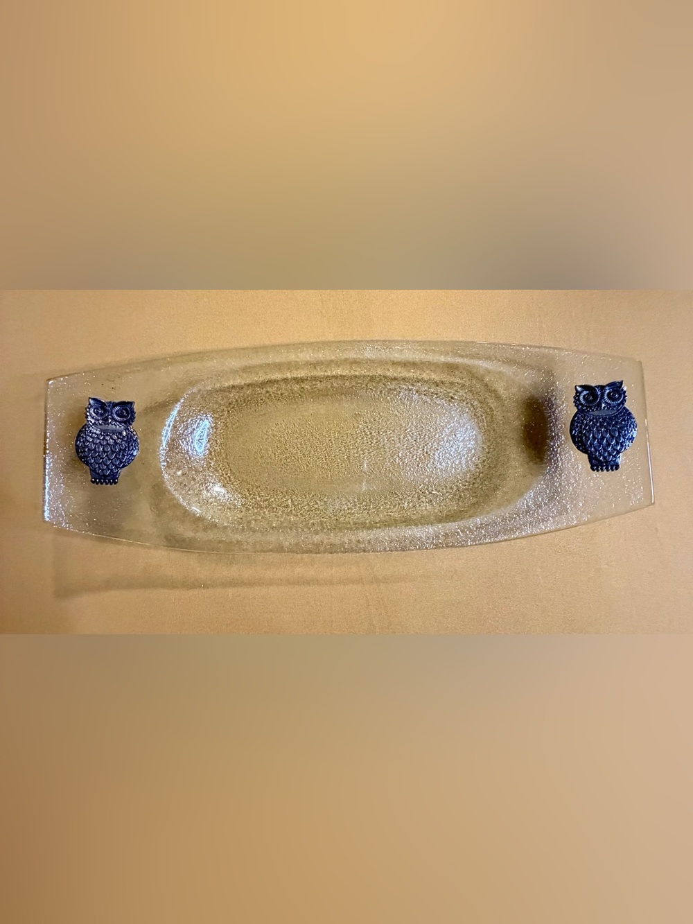 Vintage Fifth Avenue Crystal Glass Owl Serving Platter Tray